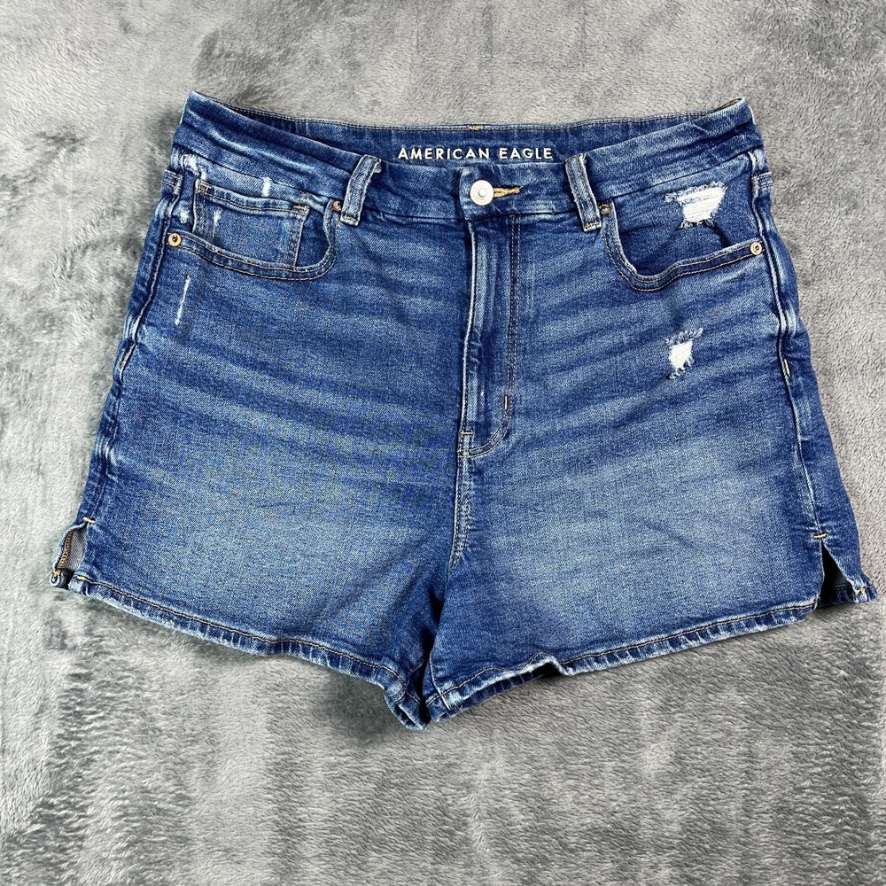 American Eagle Outfitters Shorts Women 12 Blue Whiskered Denim Cotton Distressed
